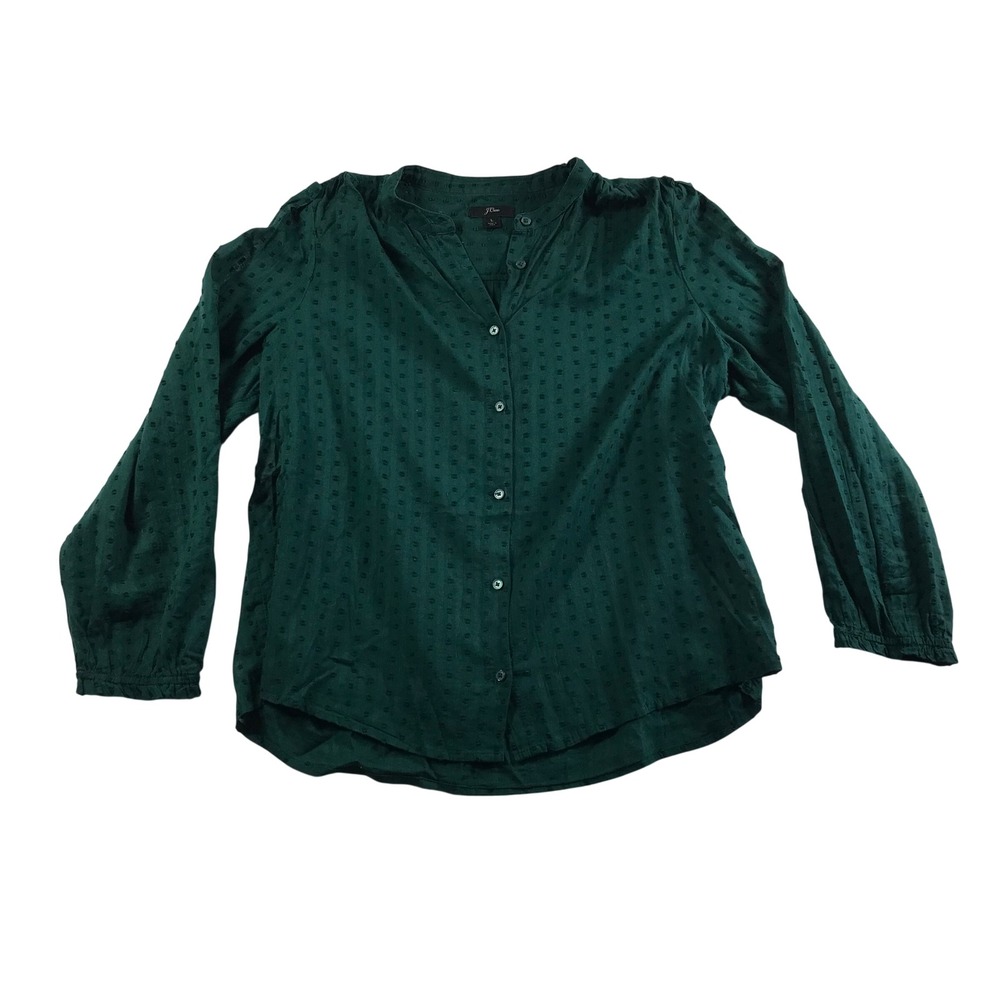 J.Crew Womens Forest Green Swiss Dot Cotton Long Sleeve Blouse Large L
